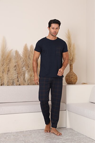 Sude HOMEWEAR ERKEK EKOSE DESENLİ KISA KOL PİJAMA TAKIMI