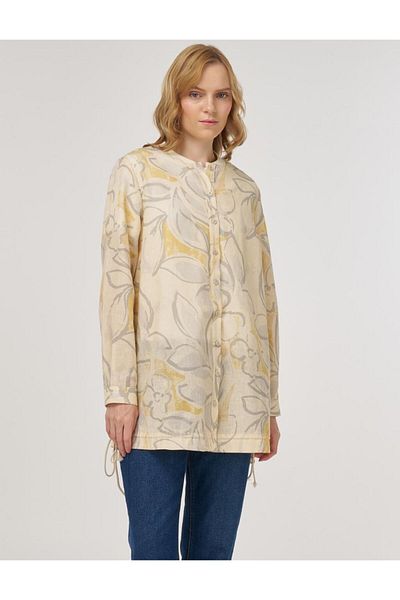 Kayra Abstract Pattern Cotton Linen Tunic Cream