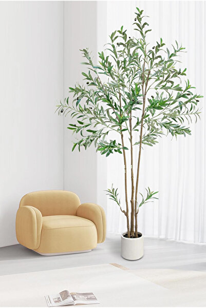 Generic 210CM Olive Tree Fluffy Artificial Plants Plant Decor Pot Artificial Olive Plants White Planter Gift