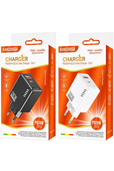 REDz Accessories KSC-1239 EU Plug Adapter, Type-C and USB, Fast Charging, Power 20W, White