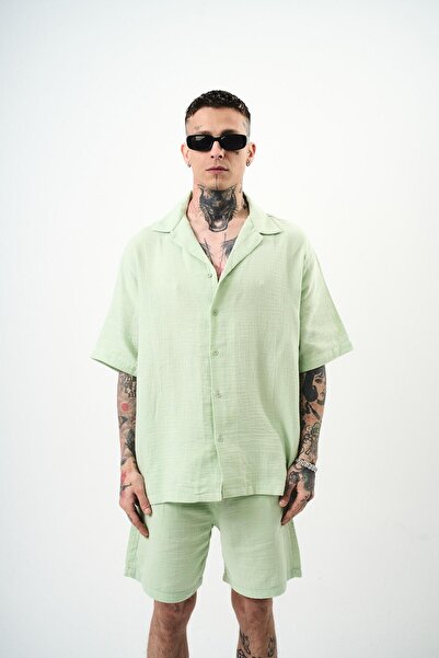 Respire Men's Short Sleeve Oversize Muslin Shirt Mint