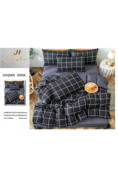 FIONNA.RO Superior Satin Cotton Bed Linen - Black Squares