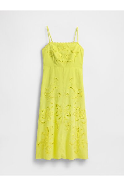 GAP Kadın Sarı Linen-Blend Nakışlı Maxi Elbise