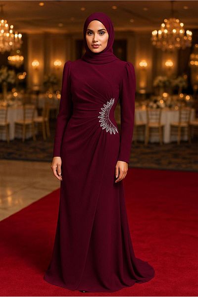 TRENDTESETTÜR Women's Bordo Stone Evening Dress t 6263