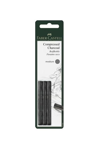 Faber Castell 3‑Piece Pitt Compressed Charcoal Stick – Black