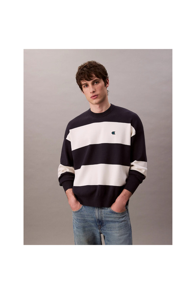 Calvin Klein Ck Lv04rc304g Ls Strıped Snowy Relaxed Crewnk Erkek Sweaters