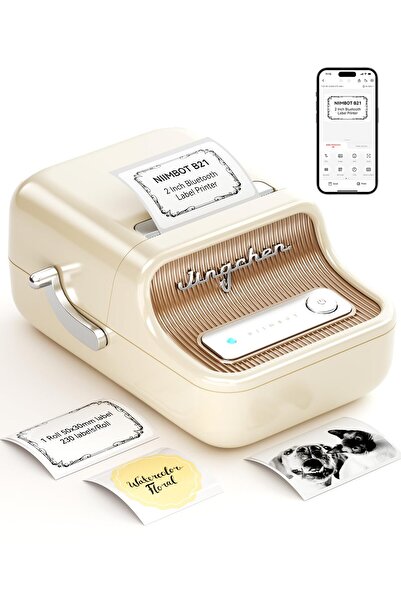 NiiMbot طابعة ملصقات B21 بلوتوث بدون حبر، محمولة بحجم 2 بوصة للشركات الصغيرة، هدايا، بريد، لون أبيض