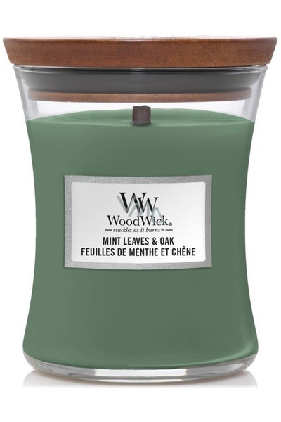 Wood Wick Lumânare parfumată - Frunze de mentă și stejar (medie)