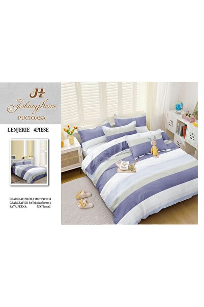 FIONNA.RO Superior Satin Cotton Bed Linen - Blue Stripes