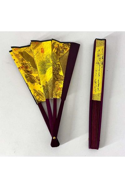 FashionForYou Japanese fan model OKYOA, foldable, with wooden sides, different printed front/back, La Obor
