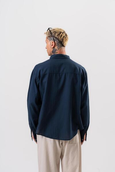 Respire Чоловіча сорочка з довгими рукавами Oversize Vual, темно-синя