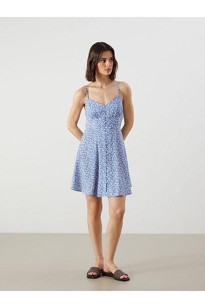 LC Waikiki Quality Parts from Celebi Store |   Blue Floral Waist Seat Modal Blend Mini Dress