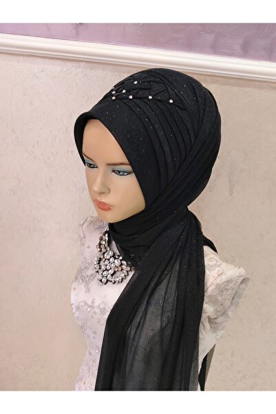 Nuray hazır duvak Simli siyah Zümra model hazır duvak hazır şal hazır türban