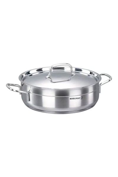 KORKMAZ Alfa Short Cooker with Lid – Silver 30 × 10 cm