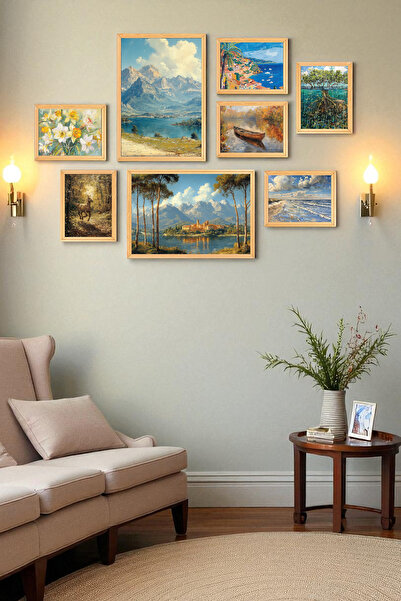Muyika Design 8’li Ahşap Çerçeveli Tablo Seti –Çiçek Temalı– 35x50 ve 20x30 c...