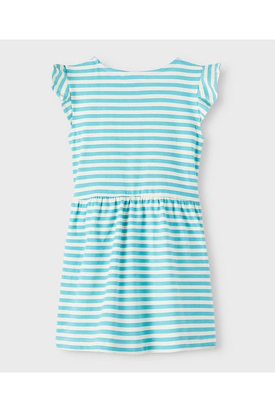 Name it All Over Striped Frill Sleeves Dress - Blue