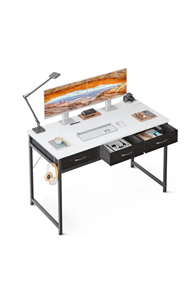 Sheinhome Computer Table With 3 Fabric Drawers And Iron Headphone Hook Study Desk
