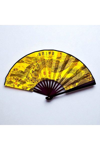 FashionForYou Japanese fan model OKYOA, foldable, with wooden sides, different printed front/back, La Obor