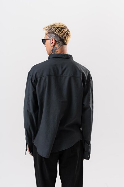 Respire Чоловіча сорочка з довгими рукавами Oversize Vual Чорна