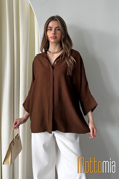 mottomia Women's Linen Buttoned Shirt |   Summer Comfortable Cut Patched Front Detailed Natural Fabric
