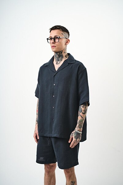 Respire Men's Short Sleeve Oversize Muslin Shirt Smoked