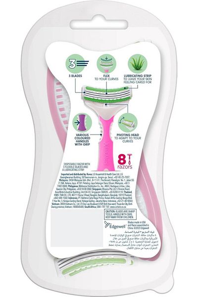 INTUITION Xtreme3 Disposable Razor for Women, 6+2 Pack,For Sensitive Skin,3 Ultra thin blades