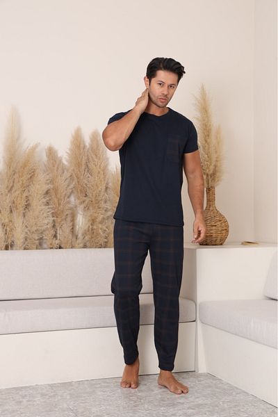 Sude HOMEWEAR ΣΕΤ ΠΙΤΖΑΜΑ ΑΝΔΡΙΚΟ ΚΑΡΟ ΜΕ ΜΠΡΟΣΤΙΝΟ ΜΑΝΙΚΙ