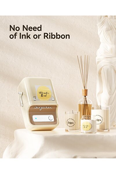 NiiMbot طابعة ملصقات B21 بلوتوث بدون حبر، محمولة بحجم 2 بوصة للشركات الصغيرة، هدايا، بريد، لون أبيض