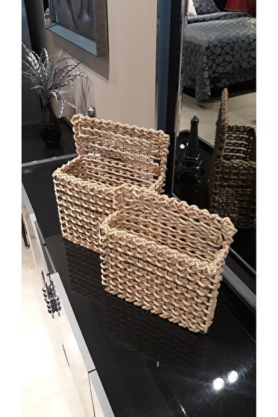 Egindra metal tel-hasır jüt dekoratif 2li gazetelik dergilik düzenleyici