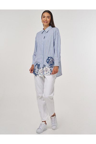KYR Embroidery Appliqued Cotton Tunic Indigo