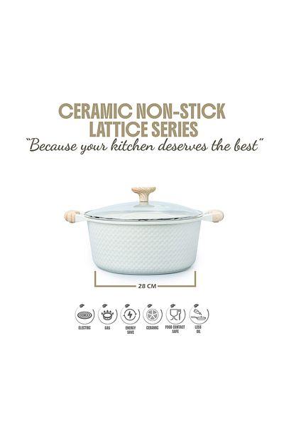 VAV GET 28 CM Deep Casserole with Lid + Steamer – Lattice Series Ceramic Non-Stick, Induction Ready
