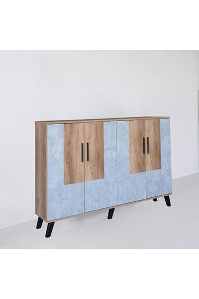 BAITY Shoe Cabinet 4 Doors Malaysian Wood - Wooden and Gray