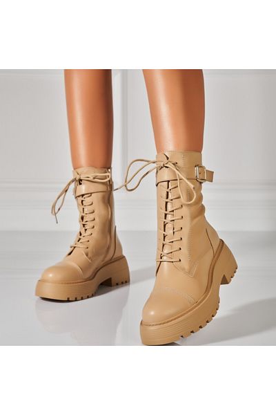 Joana Women's Khaki Fur-lined Boots Made of Sufi Eco-Leather