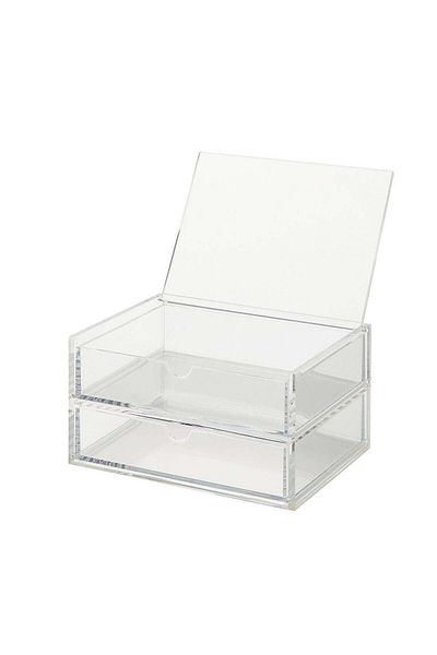 Muji Stackable Acrylic Storage Case with 2 Layered Lid Drawer, Clear, 175 x 130 x 95 mm