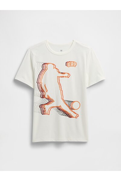 GAP Erkek Çocuk Beyaz Grafik Baskılı T-Shirt