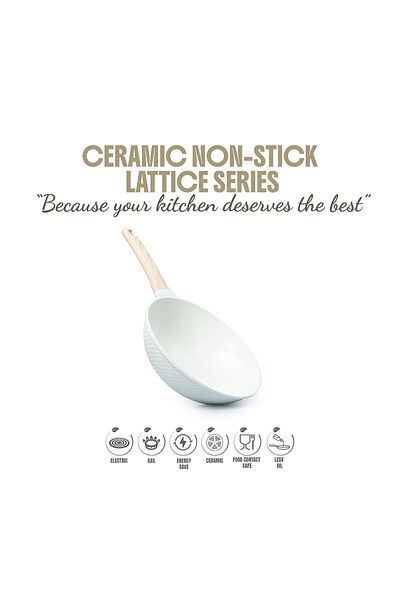 VAV GET Ceramic Non-Stick Lattice Series 28 CM Wok With Lid – Induction Compatible.