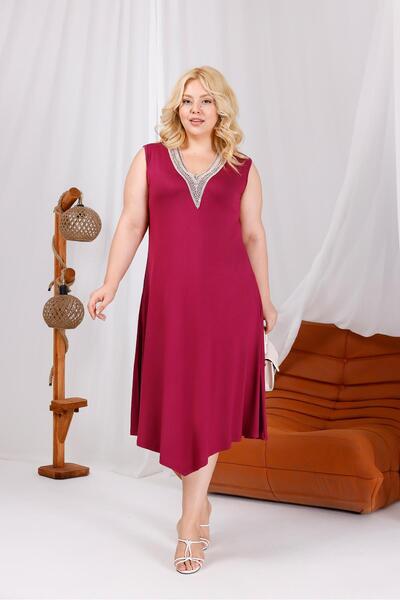 Siyezen Plus Size Lace Collar Cotton Lycra Dress
