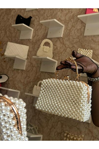 Genel Markalar ÖZEL TASARIM METAL KLİPSLİ MODEL İNCİ BONCUK ÇANTA - İNCİ EL ÇANTASI - BEADED HANDBAG