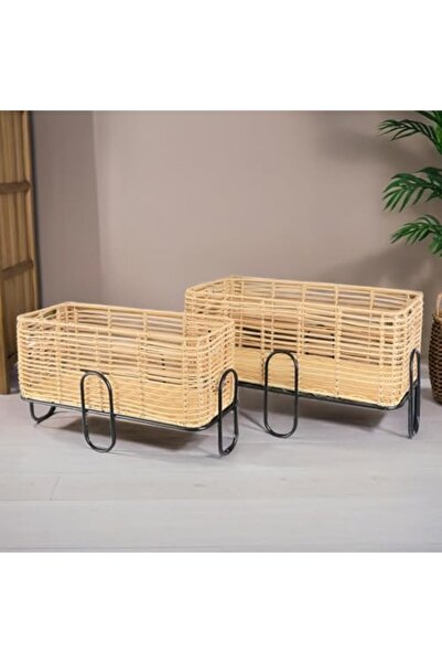 Family Ship مجموعة من سلتين مستطيلتين لتخزين الغسيل من الخيزران بقاعدة من الحديد