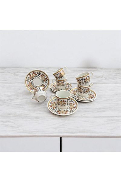 AEN PORSELEN Zerli Coffee Cup Set for 6 People 12 Pieces