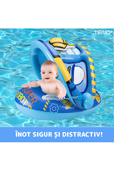 Teno Βρεφικό κολυμβητήριο Teno® με σκίαστρο, σχέδιο ψαριού, 3-36 μηνών, μπλε