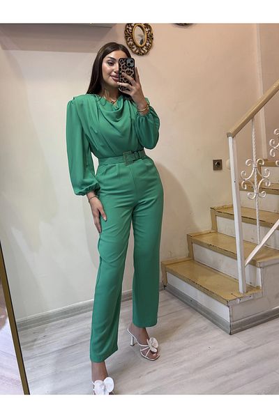 ROSSA Long Sleeve Belted Jumpsuit