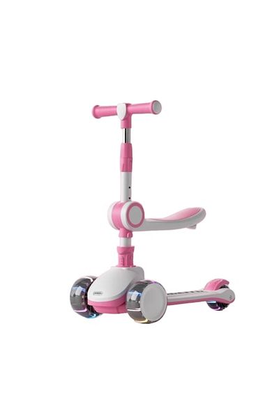 Mixbo Foldable Scooter with Seat and Light-Up Wheels, Pink