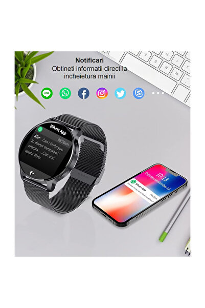 Smart Vibe WiX SPORT - Έξυπνο ρολόι Amoled, Λήψη/Πραγματοποίηση κλήσεων, Σύστημα παρακολούθησης υγείας, Δύο λουράκια, Μαύρο