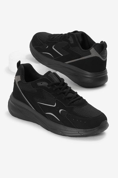 Tonny Black Men's Black Faylon Sole Breathable Fabric Reflective Wavy Pattern Sports Shoes