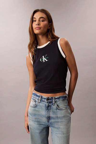 Calvin Klein Kadın CK Logolu Kolsuz Mavi Atlet LV047C852G-CEF