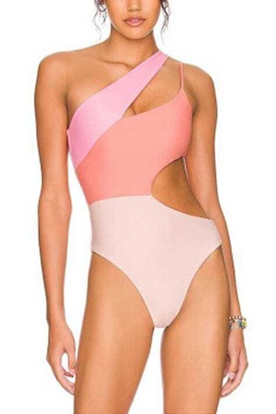 Mixbo - Swimsuit, One-Piece, Cut-Out, One Shoulder, Sweet Pink, Size L