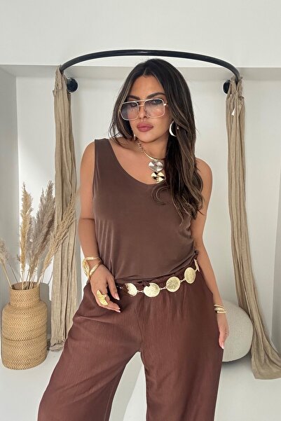 Sohotique By P Drawstring Waist Elastic Krinkle Trousers Bitter Brown