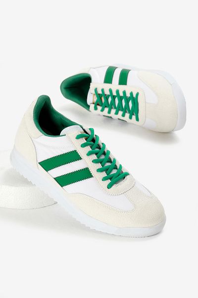 Tonny Black Unisex White Green Thermo Sole Double Stripe Lace up Sports Shoes