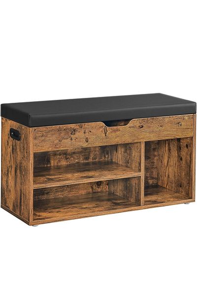 VASAGLE Pantofar cu banca, capitonata, 3 compartimente, sarcina 150 kg, 30x80x44cm, vintage, maro